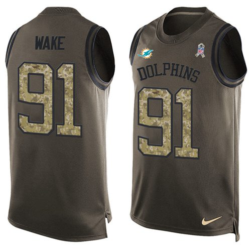 Nike Dolphins #91 Cameron Wake Green Men's Stitched NFL Limited Salute To Service Tank Top Jersey - Click Image to Close